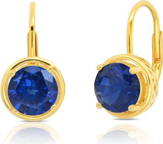 MAX + STONE 925 Sterling Silver with 18k Yellow Gold Overlay Round Gemstone Dangle Earrings