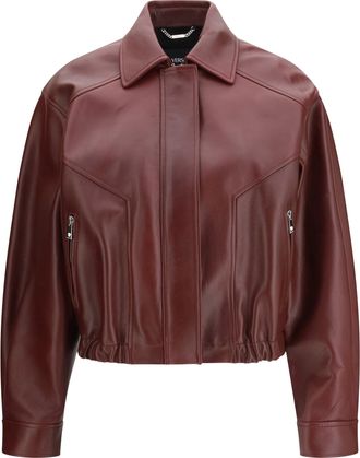 Versace Womens Leather Jacket Dark Burgundy Calf