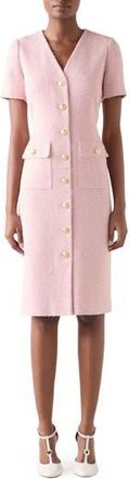 L.k. Bennett Carla Short Sleeve Tweed Sheath Dress in Pink at Nordstrom Rack, Size 14