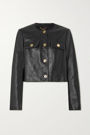 Versace Giacca Cropped In Pelle - Nero