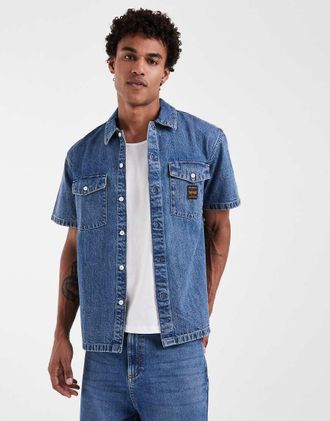 Levi's Workwear camicia in denim con tasca, blu medio
