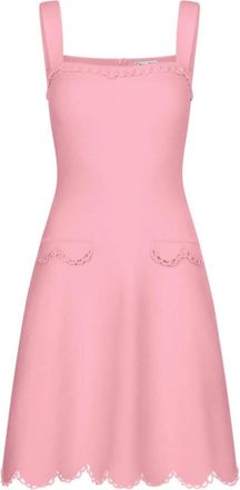 Oscar De La Renta Womens Sleeveless Scallop Knit Dress In Pink