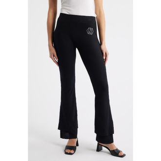 Nikki Lund Sugar High Waist Waffle Knit Flare Pants in Black at Nordstrom, Size X-Small