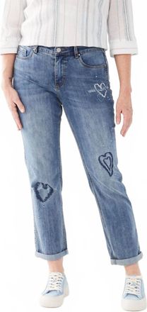 FDJ Evelyn Embroidered Hearts Girlfriend Ankle Denim Jeans In Light Blue
