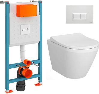 Vitra Bastidorv-fix Core Pack + Integra Inodoro Sin Brida, Fijaciones Invisibles + Placa, Blanco Brillante (v-fixintegrarimless-1) - Vitra