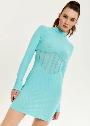 House Of Holland Blue High Neck Corset Dress