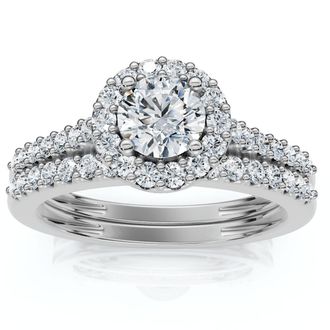 Pompeii3 3/4ct Halo Diamond Engagement Wedding Ring Set 14K White Gold Size Selectable