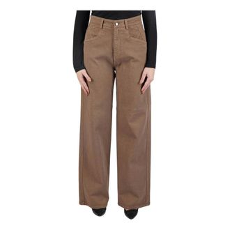 Kiton Wide Trousers, female, Brown, Size: 2XS Jeans Regular Solid 100% Handmade