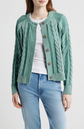 Pendleton Cable Cotton Cardigan in Teal Blue at Nordstrom, Size Large