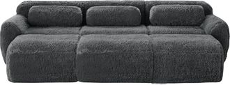 STILVORA Sof&aacute; Modular 3 Plazas En Tela Aterciopelada Con 3 Taburetes, Base Antideslizante, Asiento Amplio, Gris