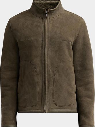 Vince Men & apos;s Suede-Shearling Funnel Neck Jacket