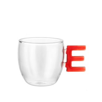 KASANOVA Tazzina caff&egrave; lettera E rossa in vetro borosilicato, 150 ml