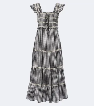 Rixo Chandra checked tiered cotton midi dress