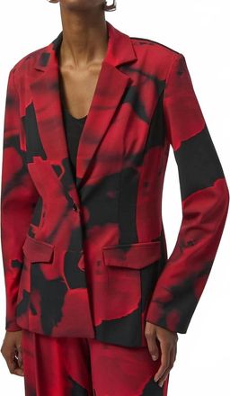 Joseph Ribkoff Abstract Print Straight Blazer Jacket In Black/red