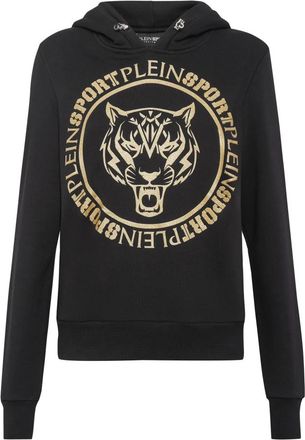 Plein Sport Hoodie Sweatshirt Tijger - Dames - Sportshirts - Zwart - M - Katoen - Fitness