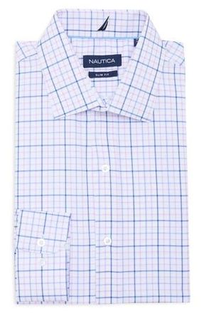 Nautica Slim Fit Plaid Dress Shirt in White/Navy at Nordstrom Rack, Size 14.5 - 32/33