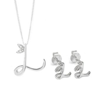 Say It With Winged Initial Earring Gift Set - Silver - L | Size: 18 inches