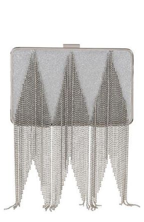 Badgley Mischka Gabriella Fringe Box Clutch in Silver at Nordstrom Rack