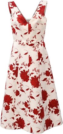 Emilia Wickstead Petrova Floral Print Midi Dress in Ivory Polyester