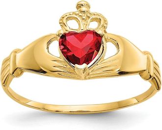 Diamond2Deal 14k Yellow Gold Red Cubic Zirconia Claddagh Heart Ring