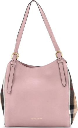 Burberry Borsa tote Canterbury piccola in pelle e tela con motivo House Check - Rosa