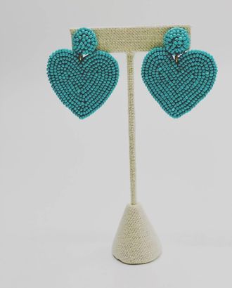 White Label Womens Beaded Heart Earrings In Teal