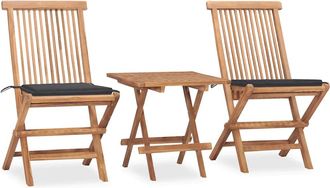 vidaXL Set Comedor De Jard&iacute;n Plegable 3 Piezas Madera De Teca Cojines Vidaxl