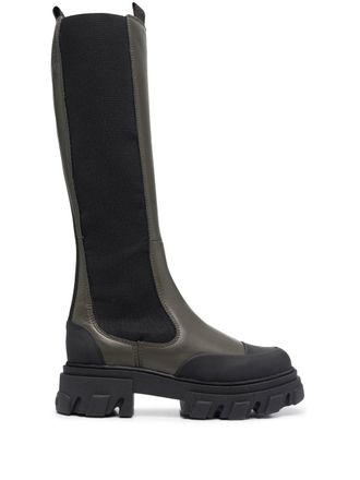 Ganni knee-high chunky leather chelsea boots - Green