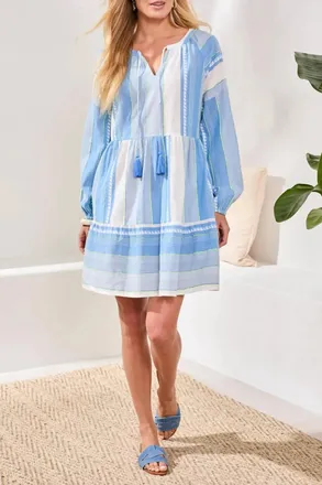 Tribal Raglan Sleeve Jacquard Dress In Sky