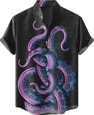 Generic Hawaiian Shirts for Men Short Sleeve Fish T-Shirts Button Up Shirt Tropical Tops with Pocket Summer Vacation Clothes Camisa De Playa Hombre(Z01-Coffee