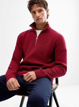 Lindbergh Mens Zip-neck ribbed sweater