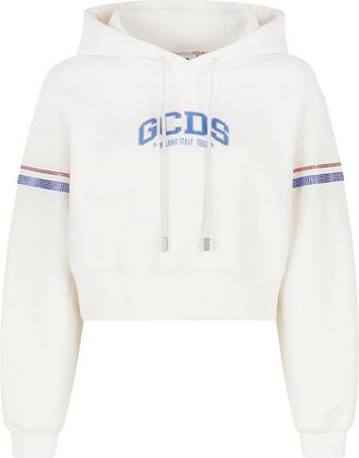 GCDS Logo Cropped Hoodie - Dames - Hoodies - Wit - S - Katoen - Hoodies & sweatvesten