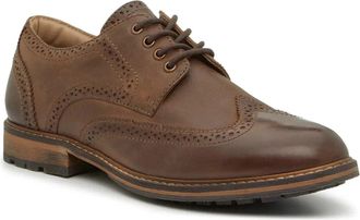 Crown Vintage Mens Crown Vintage Clayman Oxford Bison Brown Leather Wingtip Shoes HAWK2600