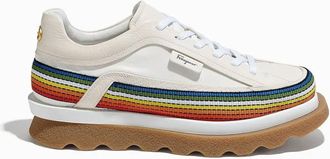 Ferragamo Womens Rainbow Wedge Sneakers In White