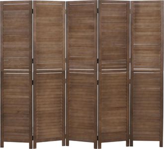 Hhg [nunca Usado] Biombo Hhg-514b, Separador De Ambientes, Mampara De Protecci&oacute;n Visual, Madera De Paulownia Vintage, 180 X 200 Cm, Marr&oacute;n