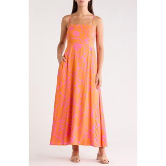 Sugarlips Kaci Floral Vin Smocked Maxi Dress in Fuchsia-Orange at Nordstrom, Size X-Large