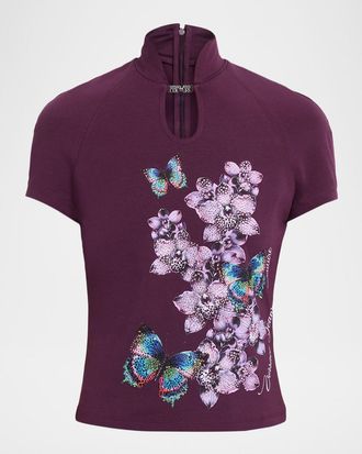 Versace Jeans Couture Printed Cut-Out Short-Sleeve Top