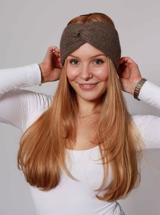 Zwillingsherz Stirnband ZWILLINGSHERZ Rippe, Damen, braun, Strick, Obermaterial: 100% Kaschmir, M&uuml;tzen Stirnband, breit, gerippt, mit Knotendetail