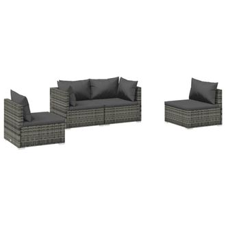 vidaXL Set Muebles De Jard&iacute;n 4 Piezas Y Cojines Rat&aacute;n Sint&eacute;tico Gris Vidaxl