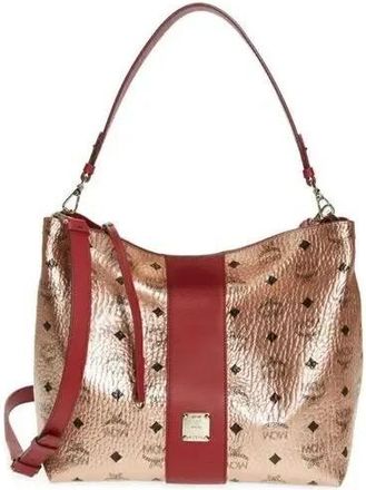 MCM Klara Champagne Gold Visetos Medium Hobo Crossbody Bag