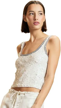 Cynthia Rowley Sequin Scoop Neck Tank in White at Nordstrom, Size X-Small