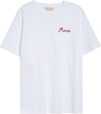 Marni Flocked Logo T-Shirt in Low01 Lily White at Nordstrom, Size 10 Us