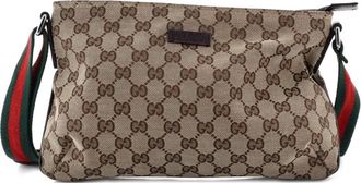 Gucci Web Strap Messenger Bag GG Canvas Small crossbody bag - Bruin