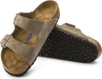 Birkenstock Womens Arizona Soft Footbed Suede Sandals In Taupe