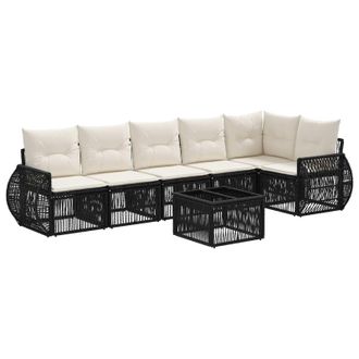 vidaXL Conjunto De Sof&aacute;s De Jard&iacute;n 7 Pcs Negro Y Blanco Crema Vidaxl