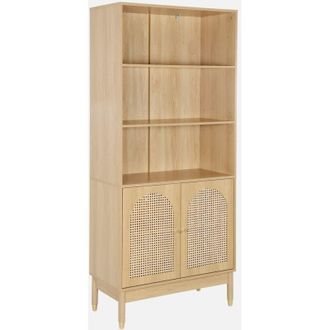 Sweeek Sweeek - Scaffale libreria decorazione legno e cannucciato 4 livelli 2 porte