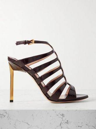 Tom Ford Sandali In Vernice Effetto Coccodrillo Carine - Bordeaux