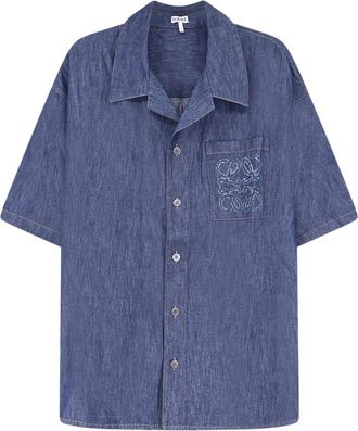 Loewe Anagram Denim Shirt - Heren - Korte mouwen Overhemden - Blauw - XL - Denim - Overhemden