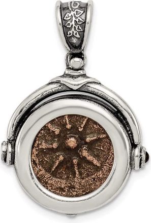 Diamond2Deal Sterling Silver and Bronze Antiqued Widows Mite Coin Reversible Pendant with a Certificate of Authenticity