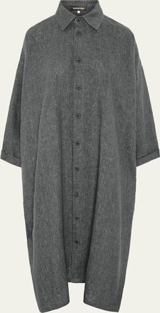 Eskandar Heavyweight Delave Linen Wide A-Line Shirt Dress With Collar